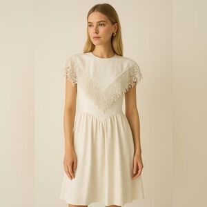 Vintage Neiman Marcus White Lace Cotton Dress Sz 4 Floral Made in Taiwan